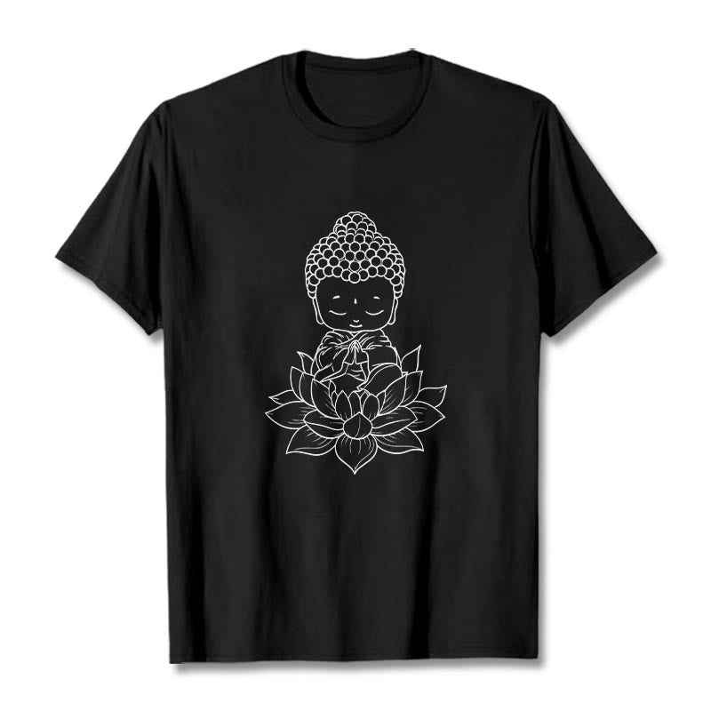 Maglietta con motivo a fiore di loto Buddha Stones Buddha pacifico - Nero - 2XL - image 4