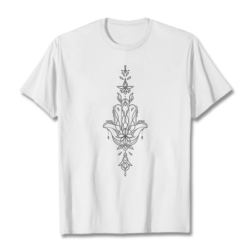 Maglietta con motivo a fiore di loto e mano di Hamsa con Buddha Stones - Bianco - 2XL - image 7