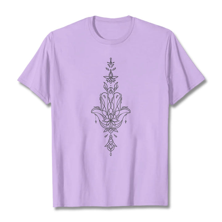 Maglietta con motivo a fiore di loto e mano di Hamsa con Buddha Stones - Prugna - 2XL - image 17