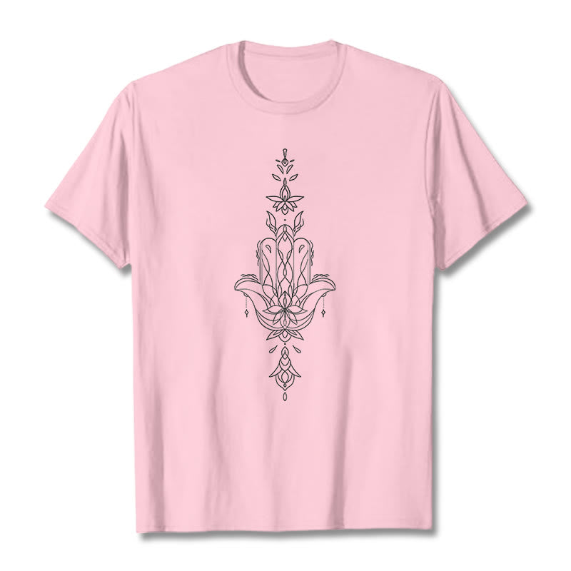 Maglietta con motivo a fiore di loto e mano di Hamsa con Buddha Stones - Rosa chiaro - 2XL - image 14