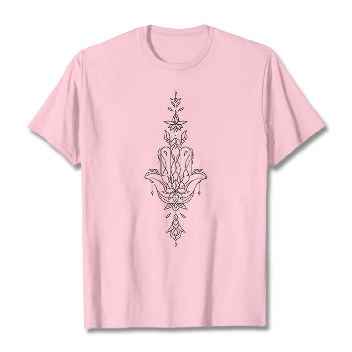 Maglietta con motivo a fiore di loto e mano di Hamsa con Buddha Stones - Rosa chiaro - 2XL - image 13