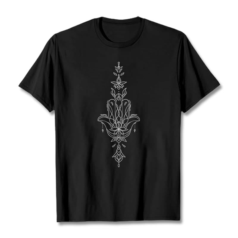 Maglietta con motivo a fiore di loto e mano di Hamsa con Buddha Stones - Nero - 2XL - image 2