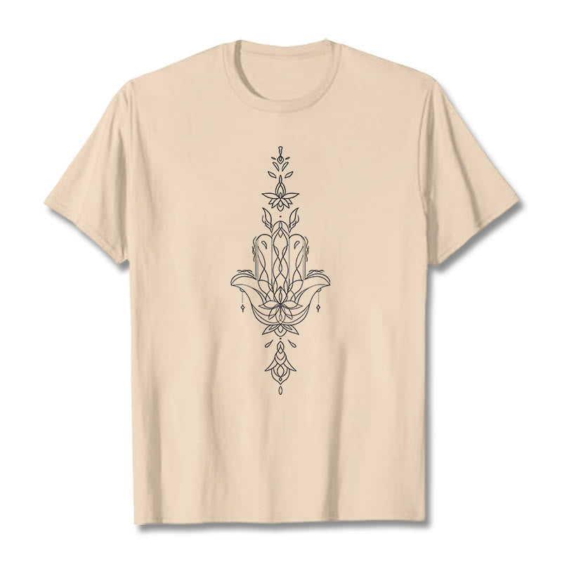 Maglietta con motivo a fiore di loto e mano di Hamsa con Buddha Stones - Biscotto - 2XL - image 10