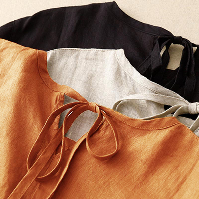 Abito midi casual da donna con maniche corte, fiocco e spalline annodate, con tasche , Buddha Stones - image 26