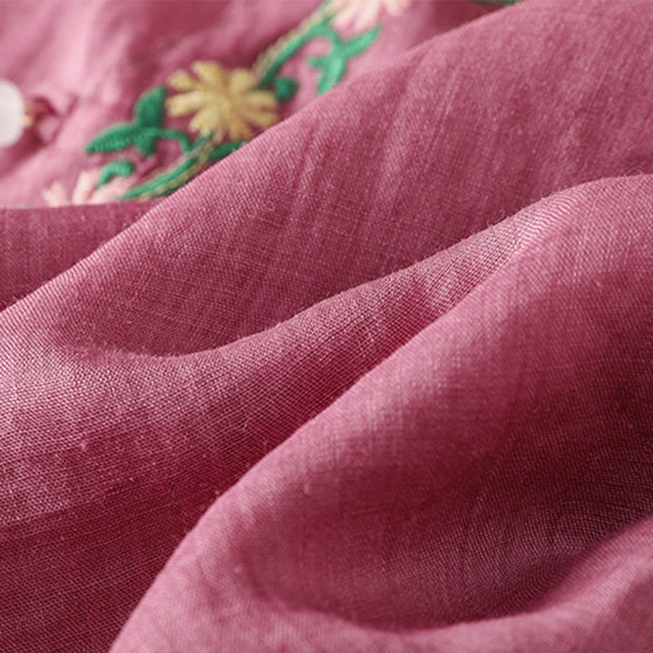 Maglietta girocollo da donna in cotone e poliestere con maniche corte e ricamo casual di Buddha Stones e fiori - image 9