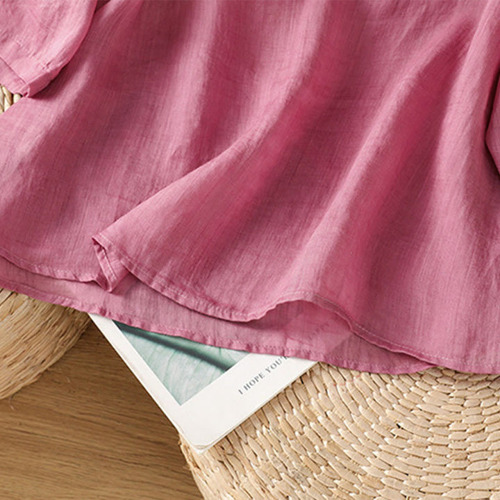 Maglietta girocollo da donna in cotone e poliestere con maniche corte e ricamo casual di Buddha Stones e fiori - image 10