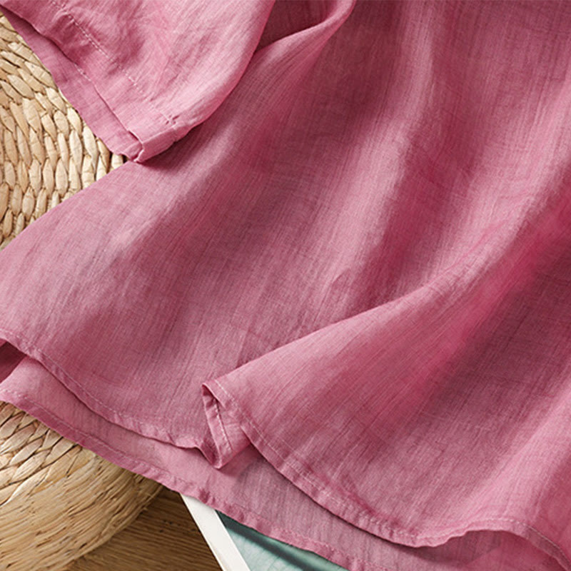 Maglietta girocollo da donna in cotone e poliestere con maniche corte e ricamo casual di Buddha Stones e fiori - image 13