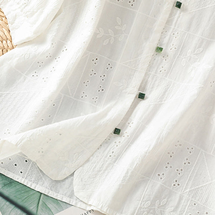 Maglietta girocollo da donna con maniche corte, in cotone e poliestere, con ricamo Buddha Stones - image 5