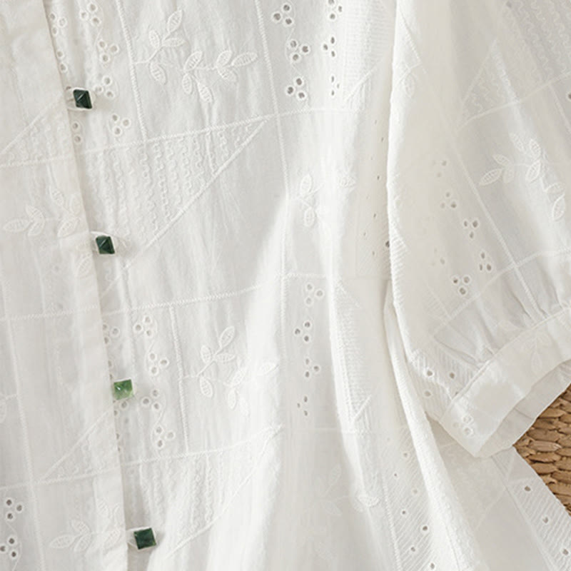 Maglietta girocollo da donna con maniche corte, in cotone e poliestere, con ricamo Buddha Stones - image 4