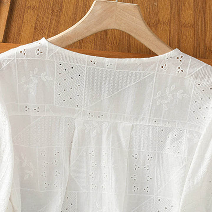 Maglietta girocollo da donna con maniche corte, in cotone e poliestere, con ricamo Buddha Stones - image 2