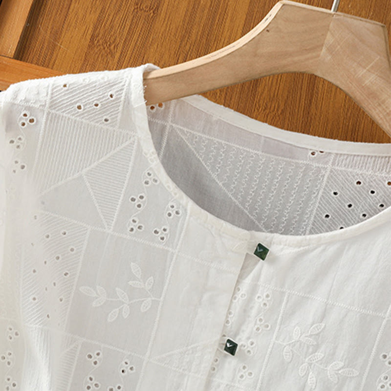 Maglietta girocollo da donna con maniche corte, in cotone e poliestere, con ricamo Buddha Stones - image 3