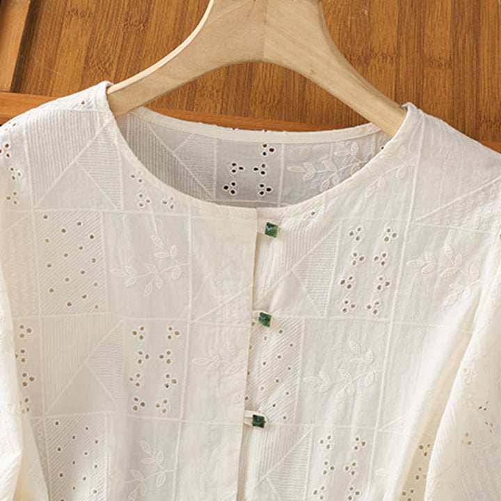 Maglietta girocollo da donna con maniche corte, in cotone e poliestere, con ricamo Buddha Stones - image 8