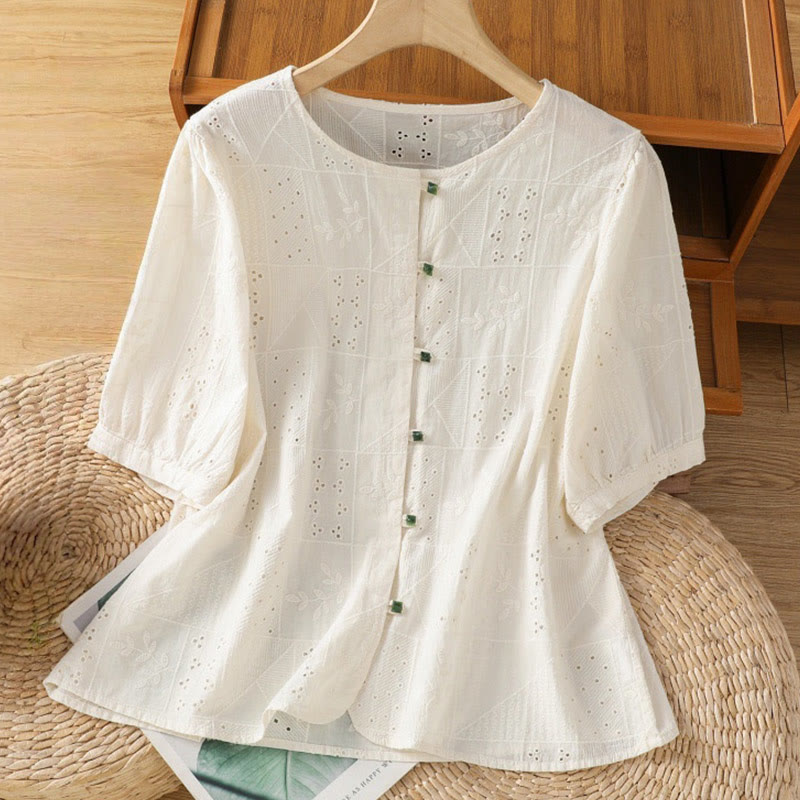Maglietta girocollo da donna con maniche corte, in cotone e poliestere, con ricamo Buddha Stones - OldLace - US8-10, UK/AU12-14, EU40-42 (2XL) - image 7