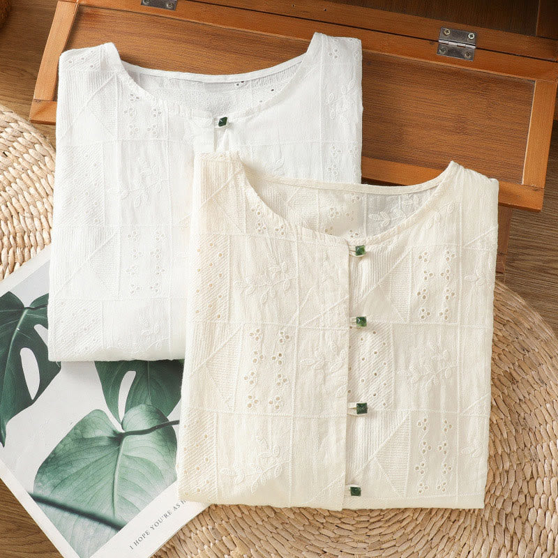 Maglietta girocollo da donna con maniche corte, in cotone e poliestere, con ricamo Buddha Stones - image 16