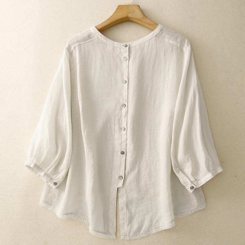 T-shirt casual da donna in cotone e poliestere con scollo a giro e stampa Buddha Stones - Beige - US14, UK/AU18, EU46 (2XL) - image 13