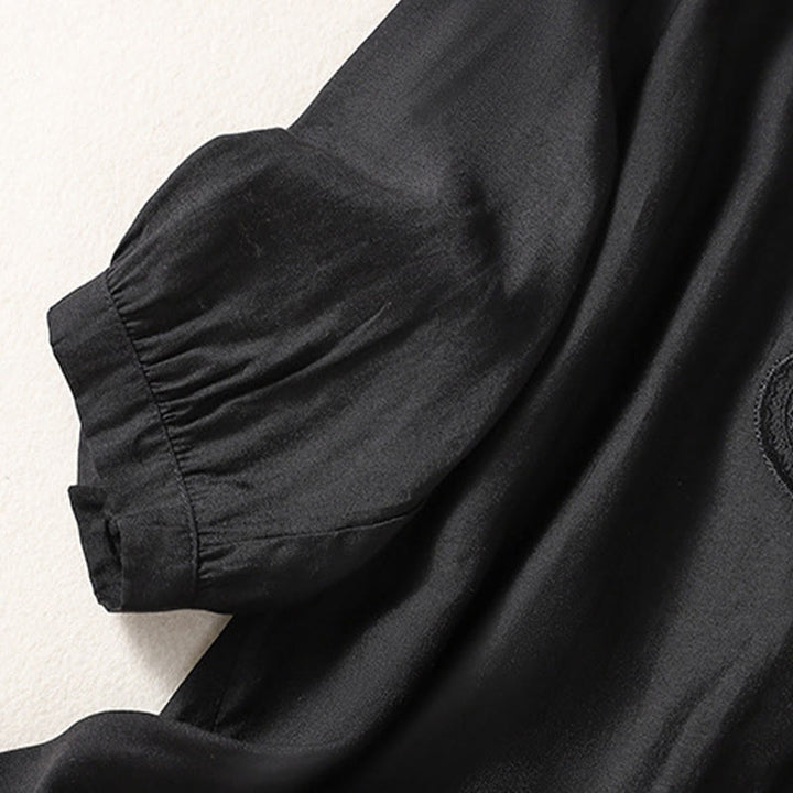 T-shirt casual da donna in cotone e lino con maniche corte, motivo ricamato con Buddha Stones scollo a V - image 9