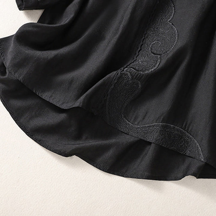 T-shirt casual da donna in cotone e lino con maniche corte, motivo ricamato con Buddha Stones scollo a V - image 8