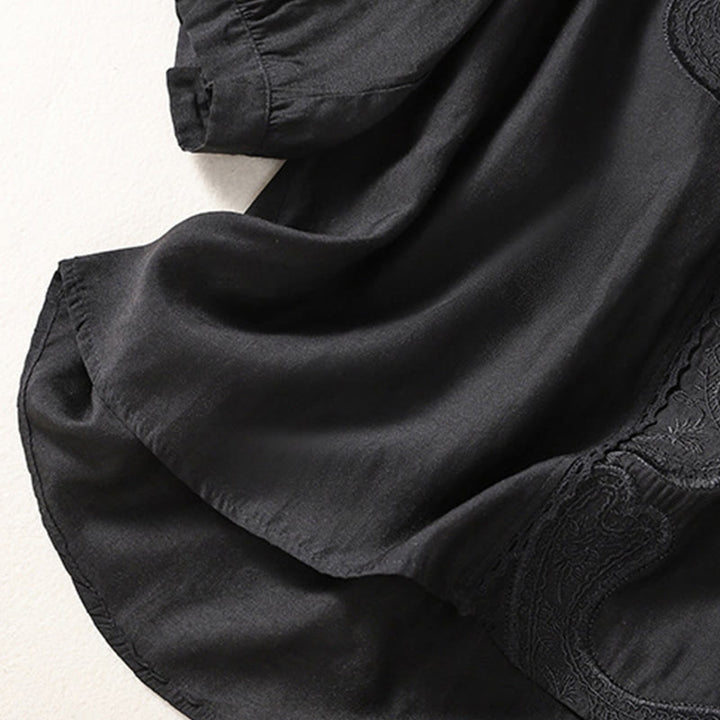 T-shirt casual da donna in cotone e lino con maniche corte, motivo ricamato con Buddha Stones scollo a V - image 11