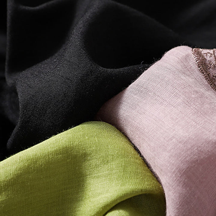 T-shirt casual da donna in cotone e lino con maniche corte, motivo ricamato con Buddha Stones scollo a V - image 22