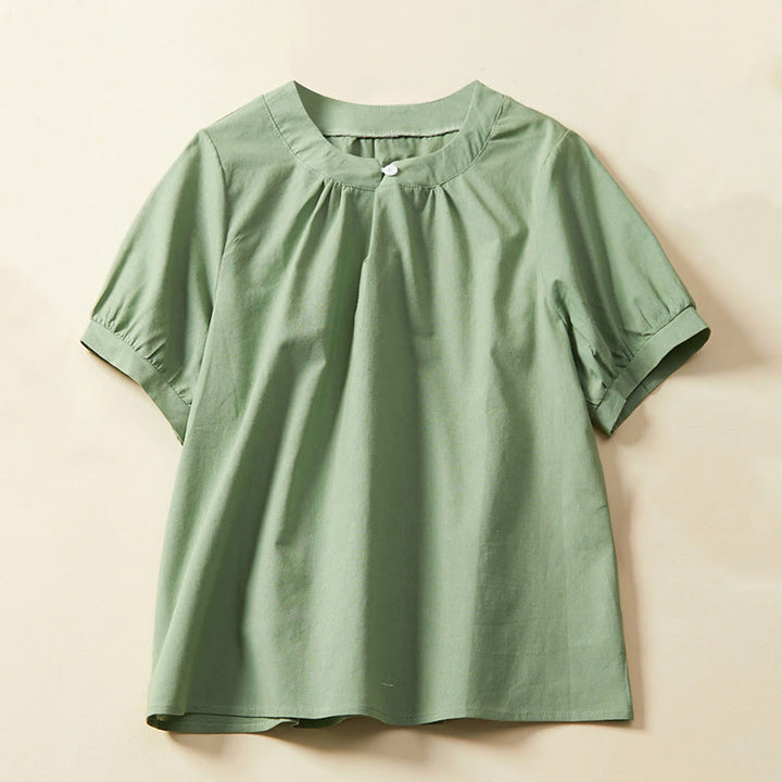 T-shirt casual da donna in cotone e lino con maniche corte e bottoni, Buddha Stones - Verdemare medio - US14, UK/AU18, EU46 (2XL) - image 1