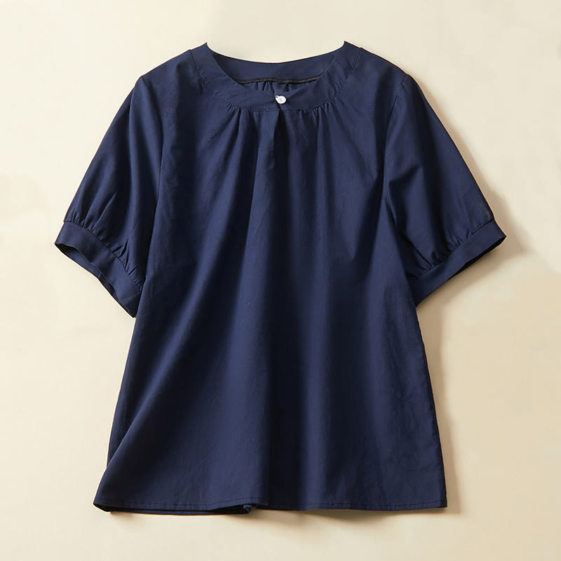 T-shirt casual da donna in cotone e lino con maniche corte e bottoni, Buddha Stones - Marina - US14, UK/AU18, EU46 (2XL) - image 4