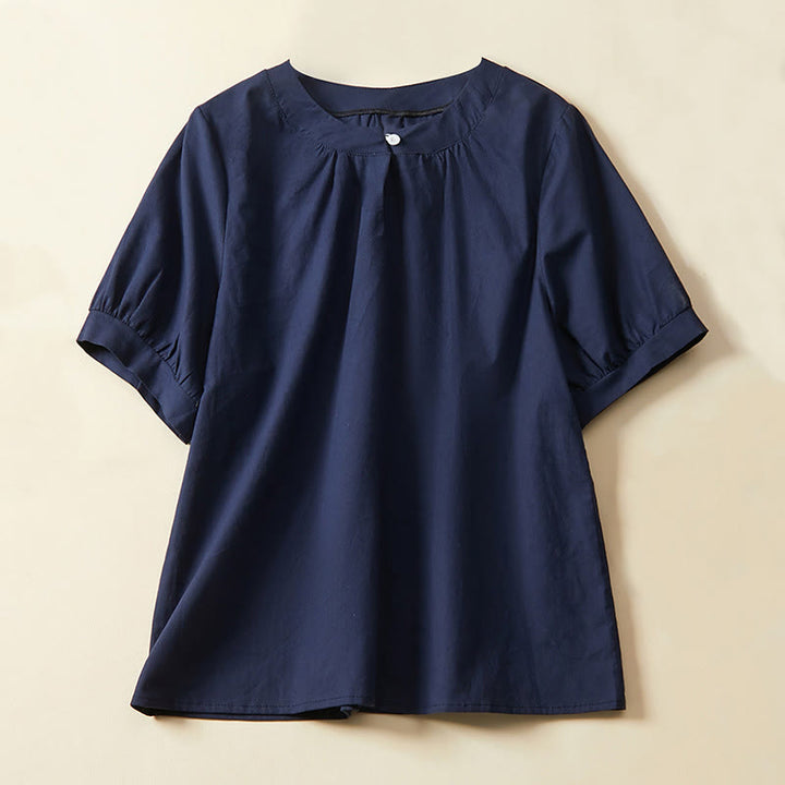 T-shirt casual da donna in cotone e lino con maniche corte e bottoni, Buddha Stones - Marina - US14, UK/AU18, EU46 (2XL) - image 4