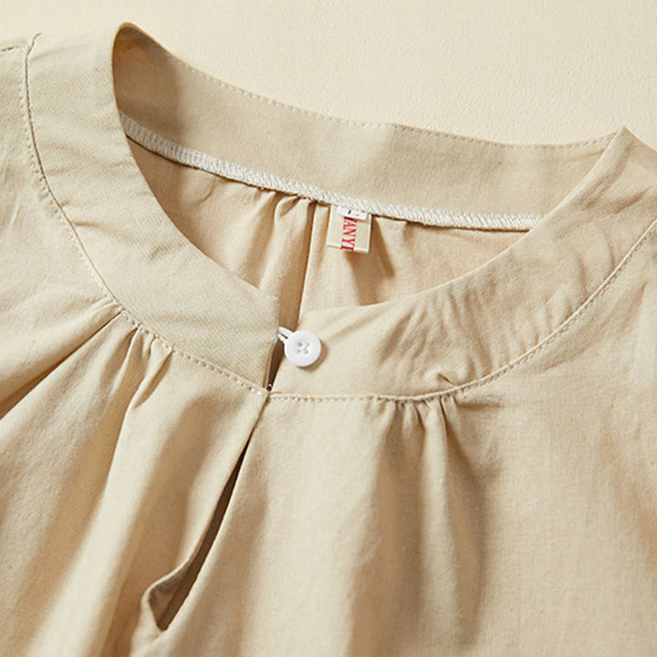 T-shirt casual da donna in cotone e lino con maniche corte e bottoni, Buddha Stones - image 10