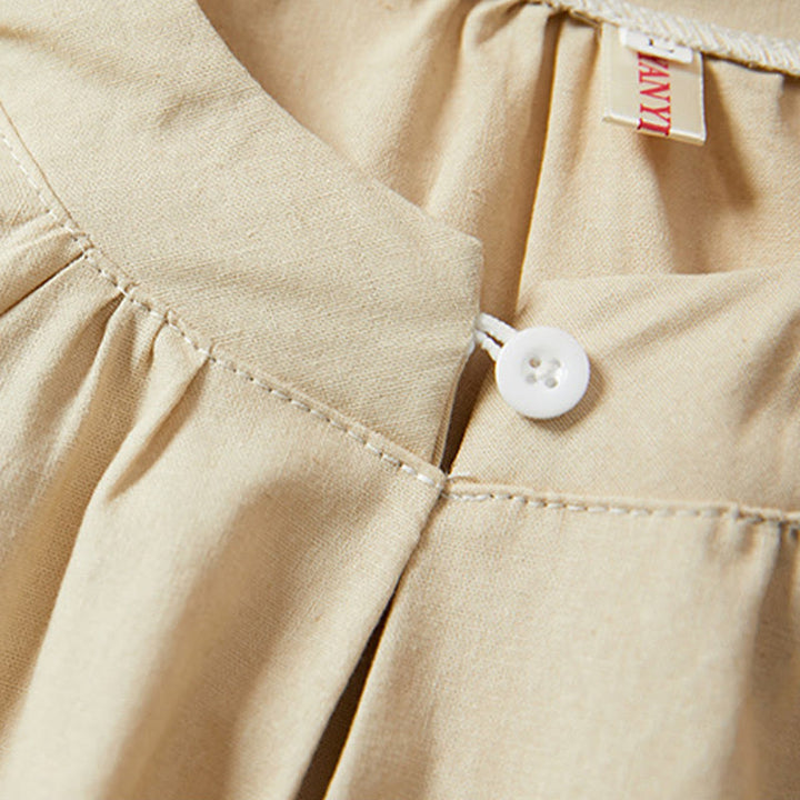 T-shirt casual da donna in cotone e lino con maniche corte e bottoni, Buddha Stones - image 8