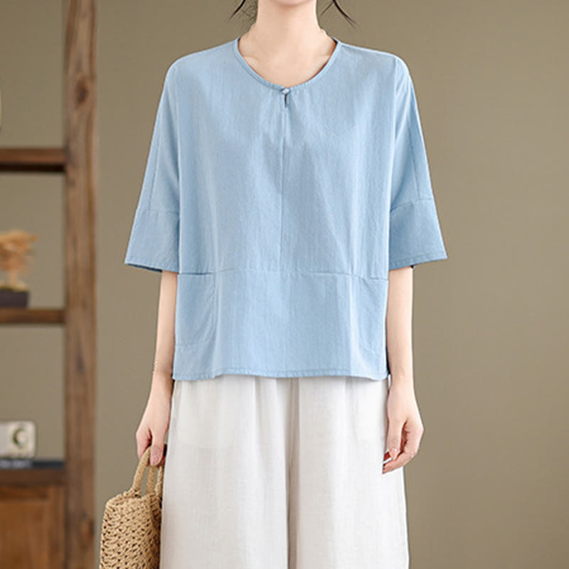 T-shirt casual da donna in cotone e poliestere a mezza manica con tasche, Buddha Stones - image 3