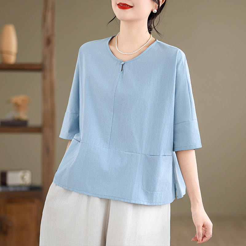 T-shirt casual da donna in cotone e poliestere a mezza manica con tasche, Buddha Stones - image 2