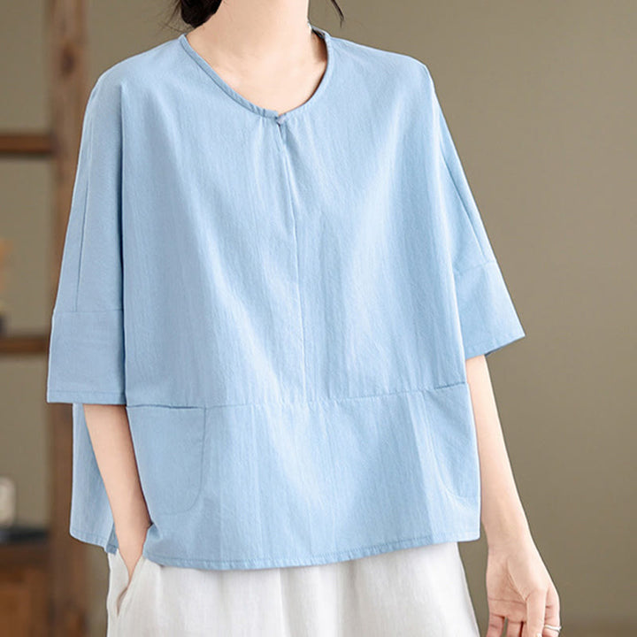 T-shirt casual da donna in cotone e poliestere a mezza manica con tasche, Buddha Stones - image 6