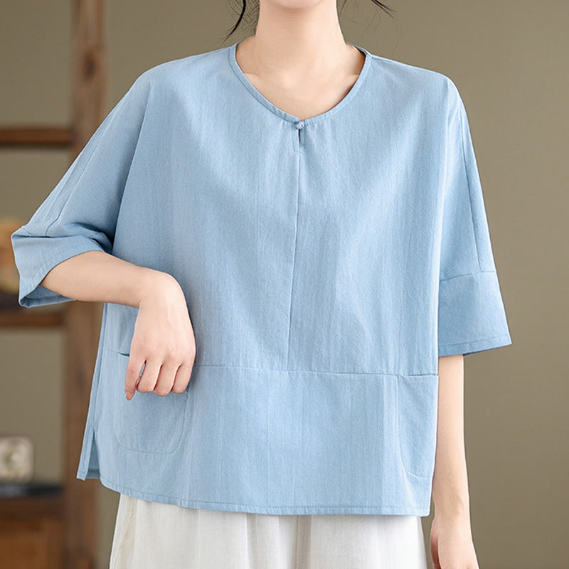 T-shirt casual da donna in cotone e poliestere a mezza manica con tasche, Buddha Stones - image 4