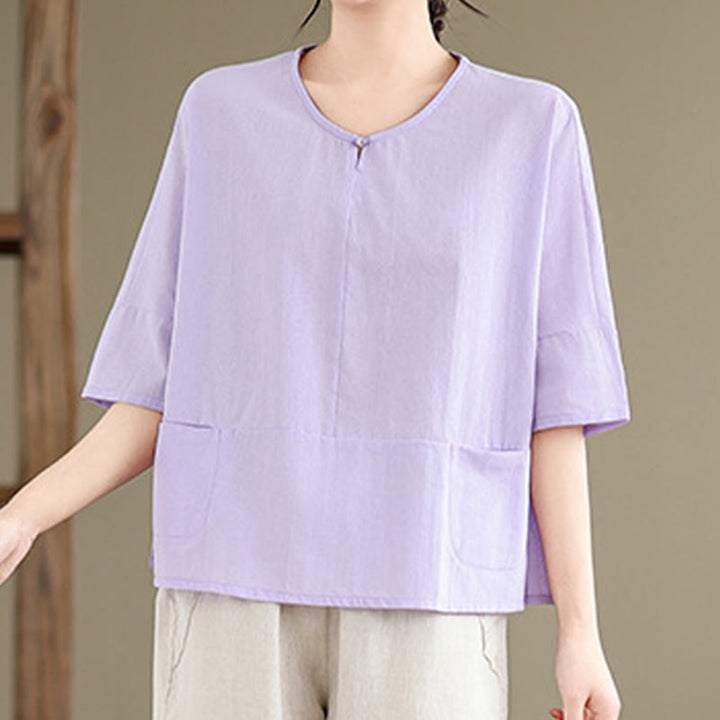 T-shirt casual da donna in cotone e poliestere a mezza manica con tasche, Buddha Stones - image 8