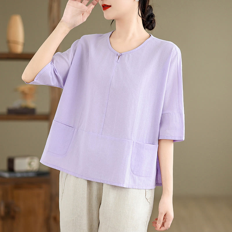 T-shirt casual da donna in cotone e poliestere a mezza manica con tasche, Buddha Stones - image 9