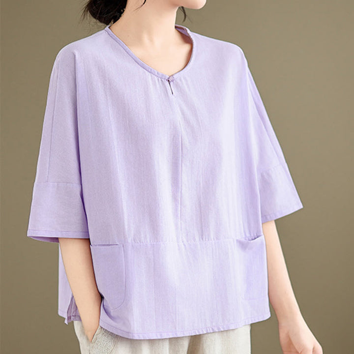 T-shirt casual da donna in cotone e poliestere a mezza manica con tasche, Buddha Stones - image 10