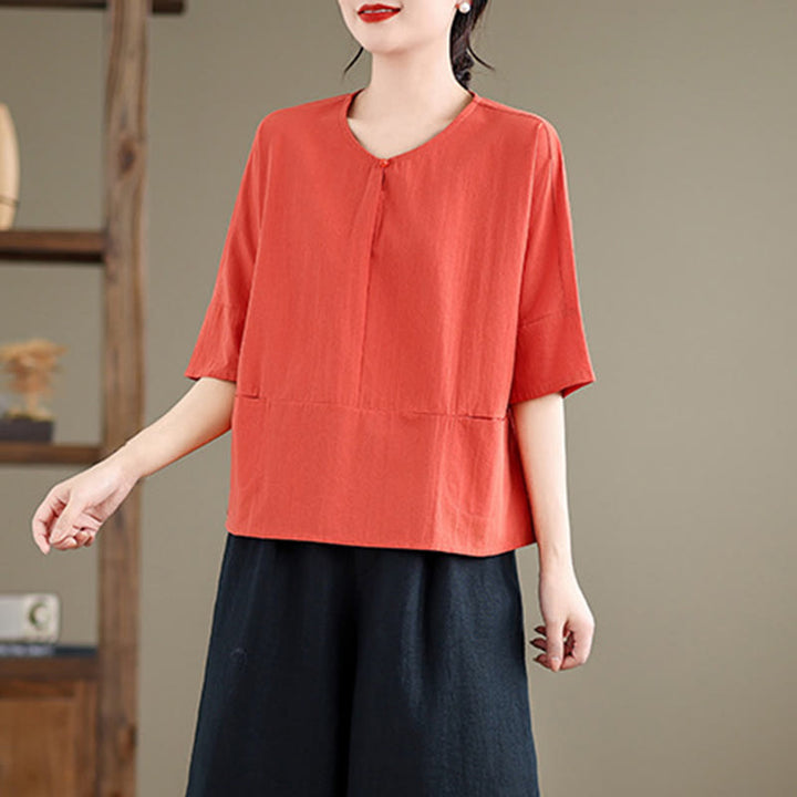 T-shirt casual da donna in cotone e poliestere a mezza manica con tasche, Buddha Stones - image 14