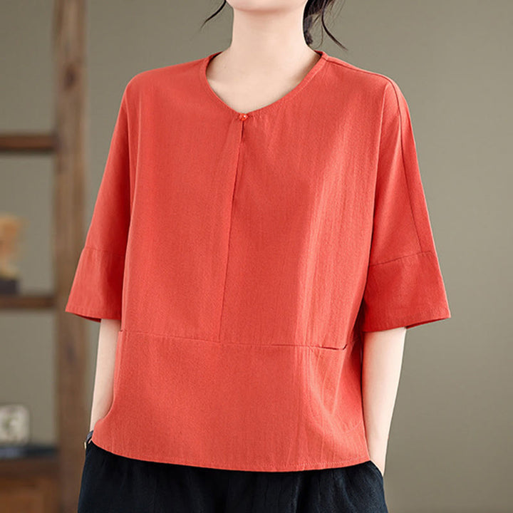 T-shirt casual da donna in cotone e poliestere a mezza manica con tasche, Buddha Stones - Pomodoro - US14, UK/AU18, EU46 (2XL) - image 12