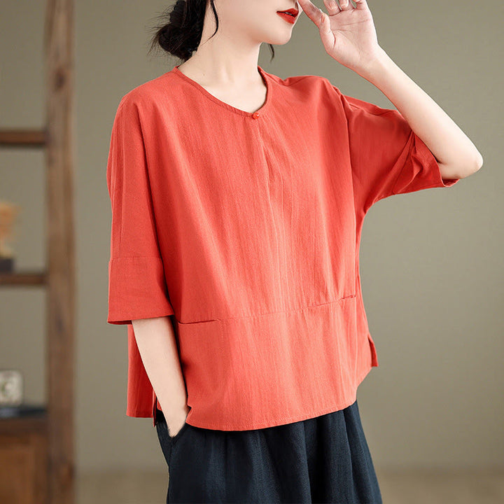 T-shirt casual da donna in cotone e poliestere a mezza manica con tasche, Buddha Stones - image 13