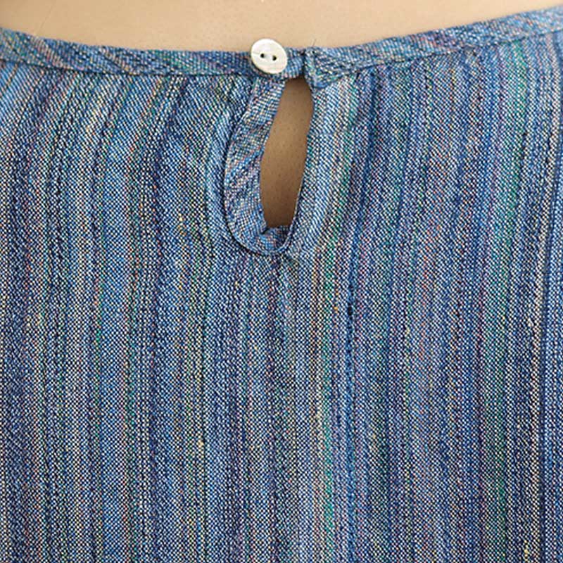 T-shirt da donna in cotone e lino a maniche corte, casual e retrò, con motivo a righe Buddha Stones - image 5