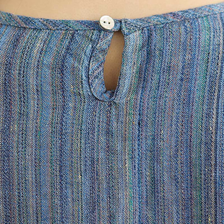 T-shirt da donna in cotone e lino a maniche corte, casual e retrò, con motivo a righe Buddha Stones - image 5