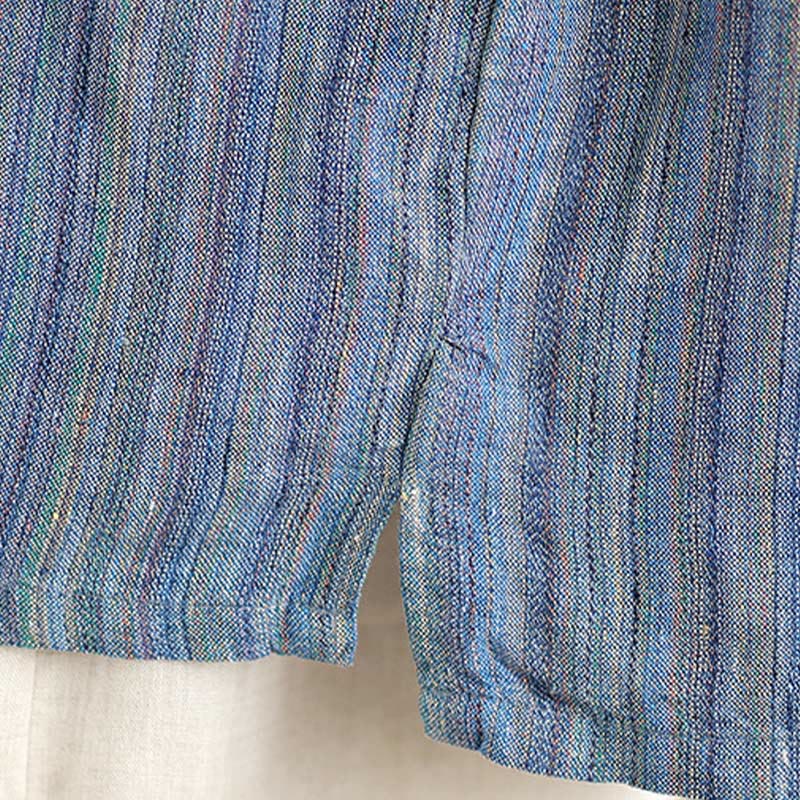 T-shirt da donna in cotone e lino a maniche corte, casual e retrò, con motivo a righe Buddha Stones - image 7