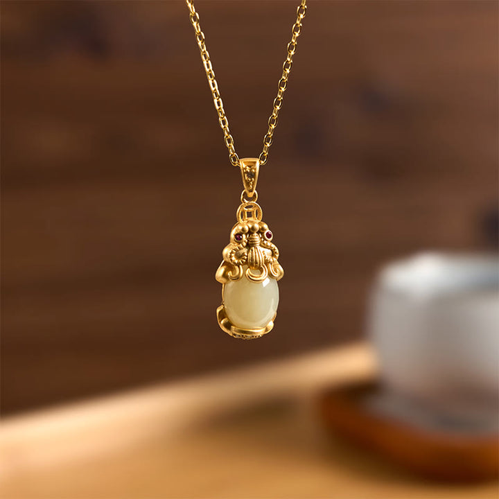 Collana con ciondolo a catena PiXiu in giada bianca con Buddha Stones e portafortuna - image 3