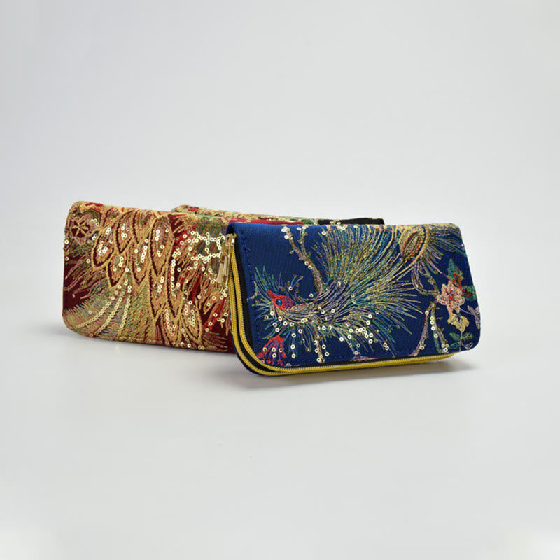 Portafoglio porta contanti con ricamo bifacciale Buddha Stones Peacock Shopping Purse
