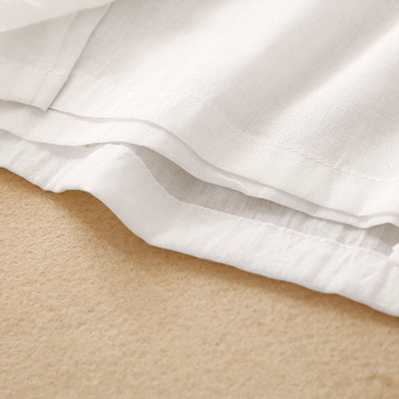 Pantaloni da donna in cotone e lino a gamba larga con tasche, orlo con bottoni a rana e design a fessura , Buddha Stones - image 10