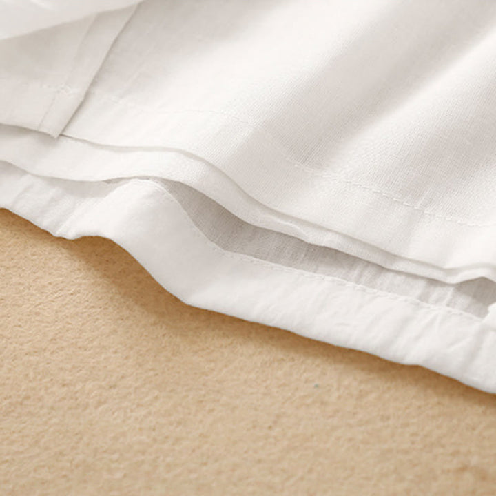 Pantaloni da donna in cotone e lino a gamba larga con tasche, orlo con bottoni a rana e design a fessura , Buddha Stones - image 10