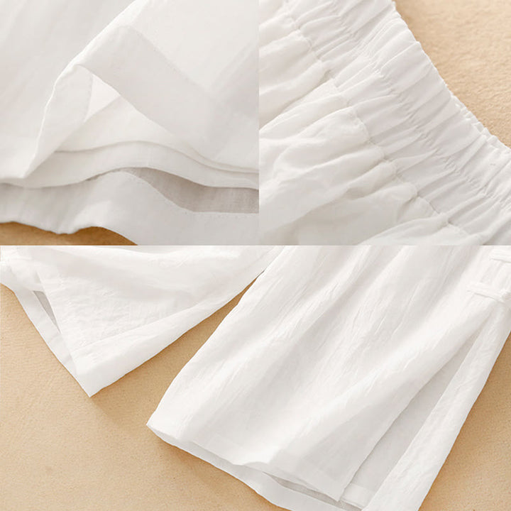 Pantaloni da donna in cotone e lino a gamba larga con tasche, orlo con bottoni a rana e design a fessura , Buddha Stones - image 11