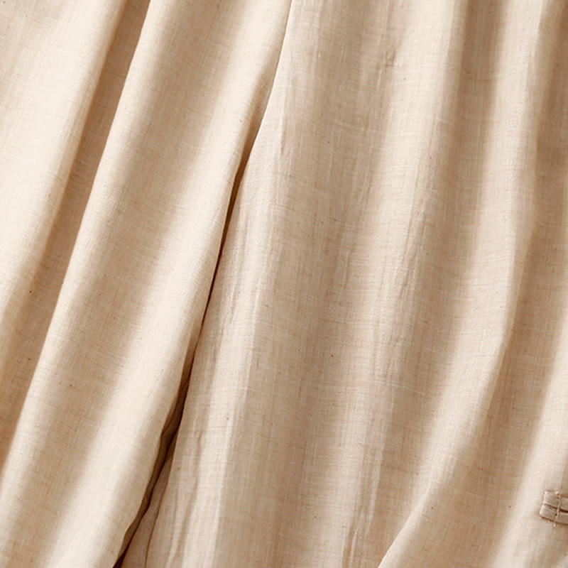 Pantaloni da donna in cotone e lino a gamba larga con tasche, orlo con bottoni a rana e design a fessura , Buddha Stones - image 3