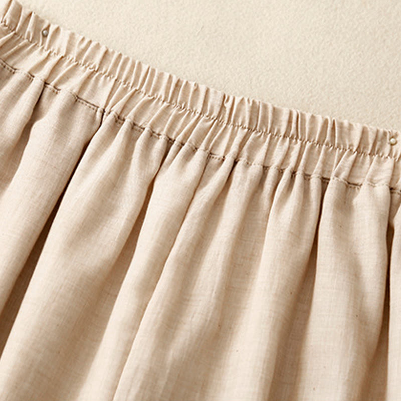 Pantaloni da donna in cotone e lino a gamba larga con tasche, orlo con bottoni a rana e design a fessura , Buddha Stones - image 2