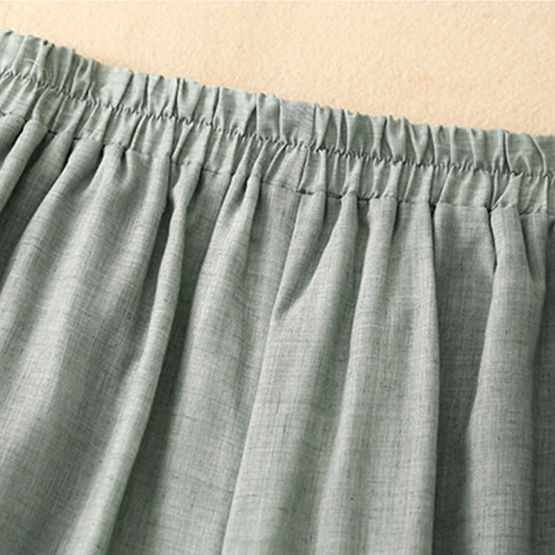 Pantaloni da donna in cotone e lino a gamba larga con tasche, orlo con bottoni a rana e design a fessura , Buddha Stones - image 18