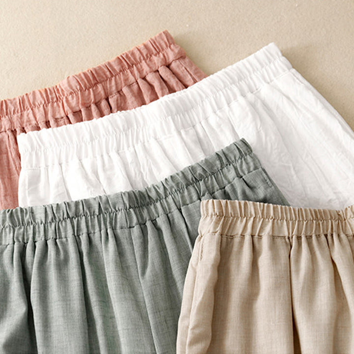 Pantaloni da donna in cotone e lino a gamba larga con tasche, orlo con bottoni a rana e design a fessura , Buddha Stones - image 22